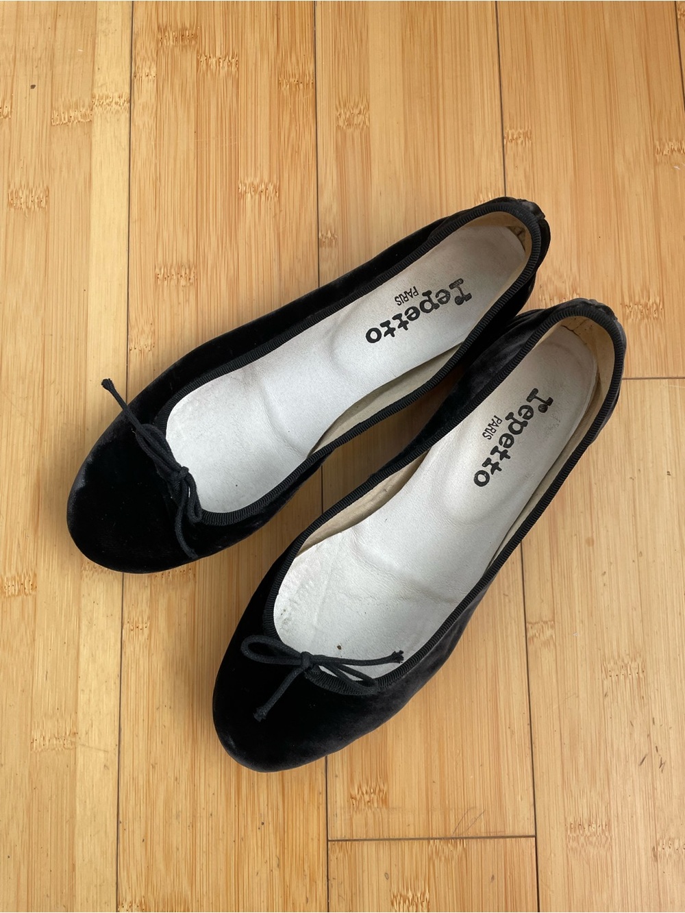 Repetto Black Velvet Ballet Flats with Bow - Picture 3 of 9